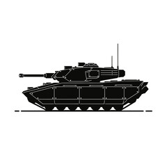Fototapeta premium Modern Military Tank Vector Silhouette Illustration, Armored Main Battle Tank Vehicle for Army and Defense Isolated on White Background