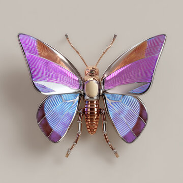 Iridescent butterfly sculpture metallic wings purple blue decorative art