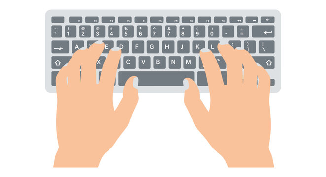 Hands typing on a computer keyboard showcasing a digital workspace and interaction a flat vector silhouette high quality professional detailed modern