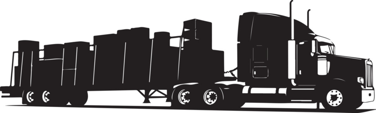Truck, semi-truck, tractor-trailer, cargo truck, black silhouette, vector illustration, transportation, logistics