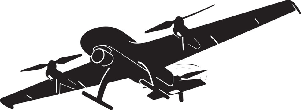 Black drone icon, aerial vehicle silhouette, vector aircraft illustration, modern unmanned plane