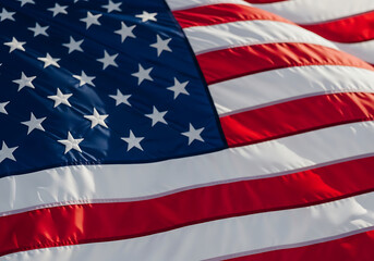 Fototapeta premium Close up of the american flag stars and stripes waving with patriotic pride
