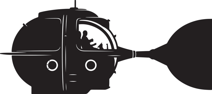 Black, vector illustration of a car with a giant dart stuck in it, side view, minimalist design