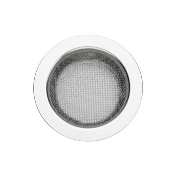 Round Stainless Steel Mesh Sink Drain Strainer with White Rim Isolated on White Background