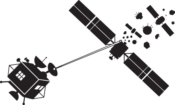 Satellite, Space Debris, Black and White Illustration, Vector Graphic