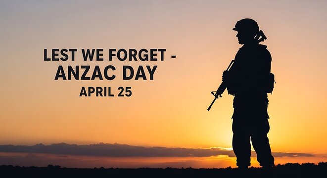 Silhouette of soldier commemorates anzac day on april 25th each year