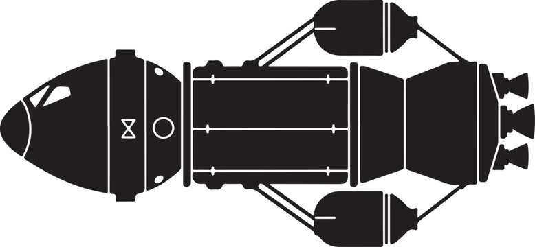 Black rocket ship, spacecraft, space shuttle, vector illustration