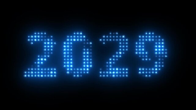 New Year 2029 Neon Light Display with Alpha Channel