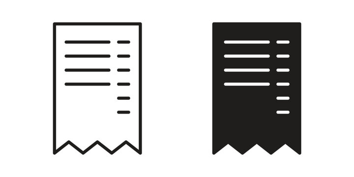 Receipt icon simple black and white line and clip art illustrations