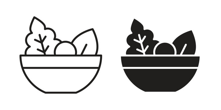 Salad icon simple black and white line and clip art illustrations