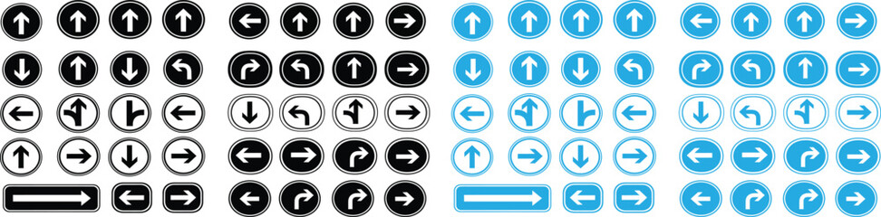 Fototapeta premium Collection of arrow icons black and blue designs for user interface elements