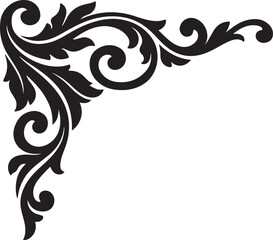 Fototapeta premium Ornate black floral corner design element on white background