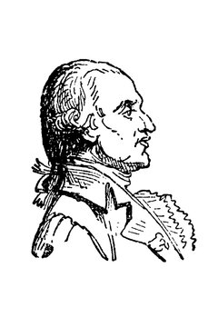 Gaspard Monge (1746-1818), French mathematician, profile sketch with classical hairstyle and period attire, old vintage illustration, 1897.