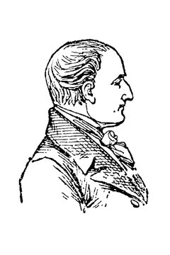 Nic&eacute;phore Ni&eacute;pce (1765-1833), French inventor of photography, profile portrait in vintage attire, detailed line work, old vintage illustration, 1897.
