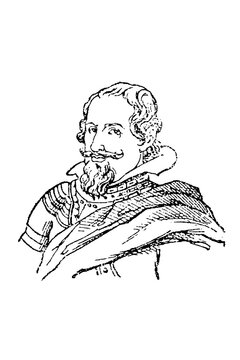 Don Gaspar de Guzm&aacute;n, Count-Duke of Olivares (1587-1645), Spanish nobleman in armour and cloak, elegant and authoritative portrait, old vintage illustration, 1897.