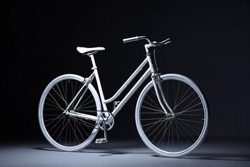 Fototapeta premium A white bicycle is prominently displayed on a dark, textured background.