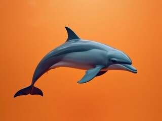 Fototapeta premium Realistic Dolphin Illustration on Orange Background. Detailed 3D rendering of a dolphin swimming against a solid orange backdrop.