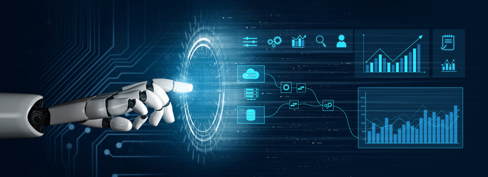 AI-generated interface showing seamless data integration from cloud and database into automated analytics dashboard for business insights and performance monitoring Vouch