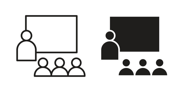 Training lecture icon simple black and white line and clip art illustrations