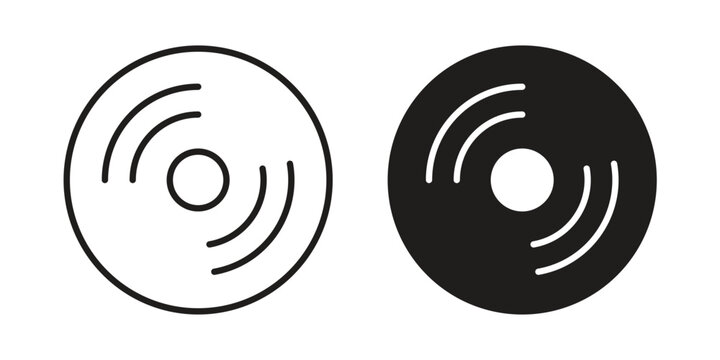 Vinyl icon simple black and white line and clip art illustrations