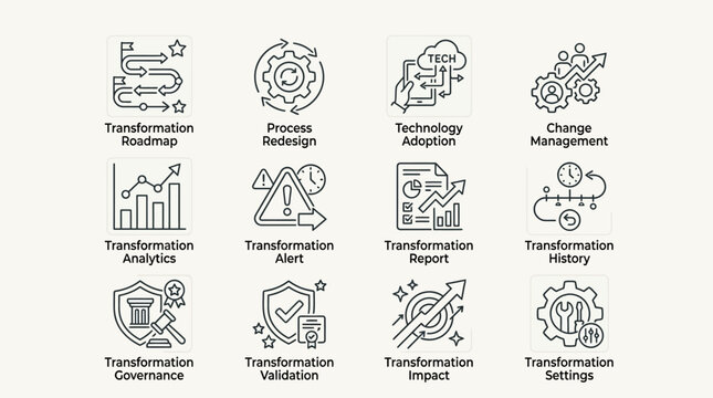 Set of Business Transformation Icons and Concepts.