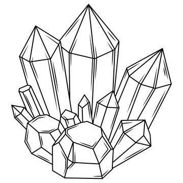 Crystals.Coloring book antistress for children and adults.Simple outline drawing.