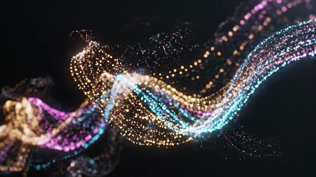 Slow motion sparkler trail with glowing particles in dark night background, 4k cinematic footage