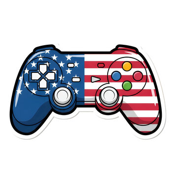 A video game controller with an american flag design