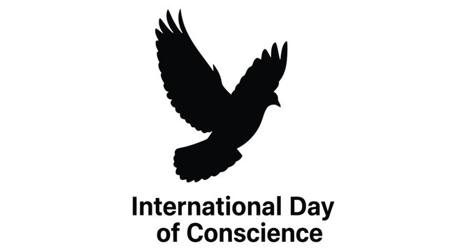Silhouette of a bird in flight with text commemorating conscience day