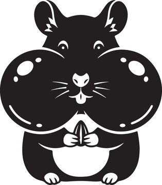 Smiling cartoon hamster holding balloons.