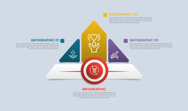 Triangle base shape infographic with glossy gradient style with separated layer part with circle badge on bottom and top direction with three segment information