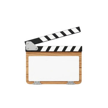 Wooden film clapperboard isolated on white background with blank space for text