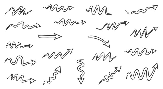 Hand-drawn arrows, wavy and zigzag lines, black on white background