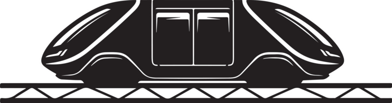 Monochrome bullet train, futuristic transportation, rail travel, vector illustration