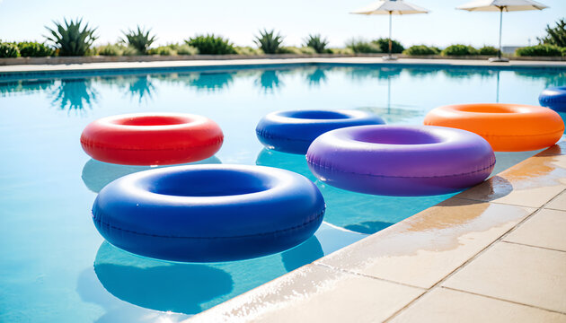 Kolam Renang dengan Pelampung Warna-warni