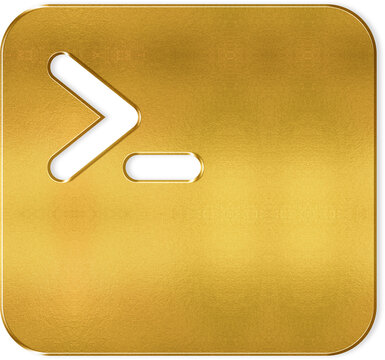 Shiny golden terminal code prompt icon for premium software development and luxury programming symbols