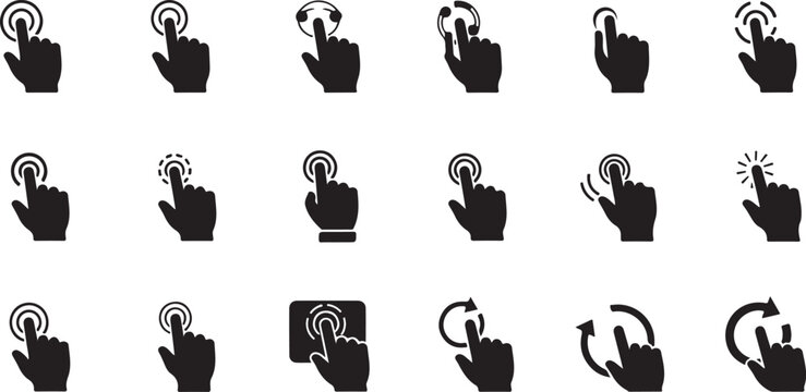 Hand icons clicking buttons with various cursor effects