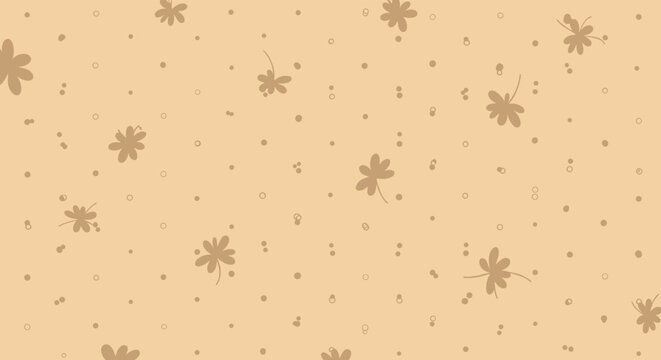 Subtle and warm seamless pattern featuring simple small flower shapes and tiny dots on a light tan background for fabric.