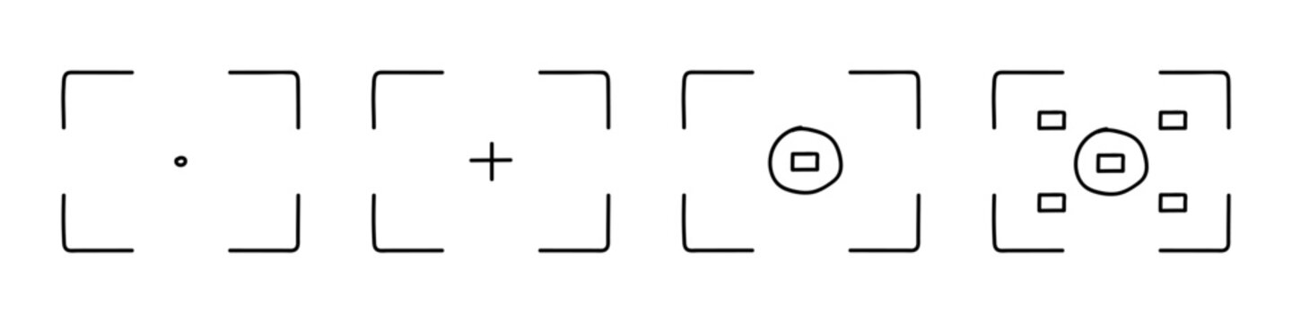 Camera focus frames and targeting reticles icons set