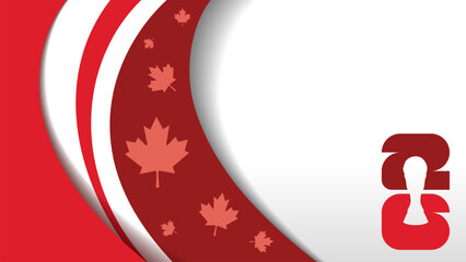 Canadian national flag ribbon background for 2026 football tournament. Red and white wavy ribbons with maple leaves and trophy silhouette for soccer world championship in canada. © stockdevil