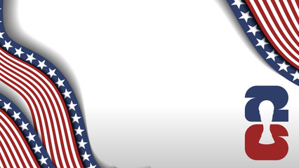 USA national flag ribbon background for 2026 football tournament. stars and stripes wavy frame with trophy silhouette and 26 number for soccer world championship in united states. Vector illustration © stockdevil