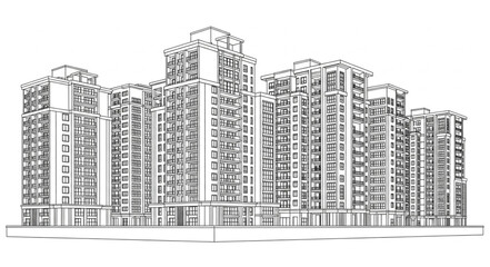 Fototapeta premium Modern Apartment Building Facade Architectural Drawing.