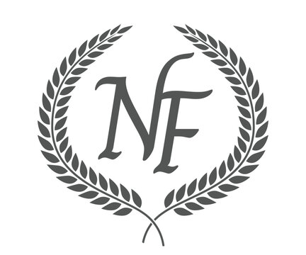 Initial letter N and F, NF monogram logo design with laurel wreath. Luxury calligraphy font.