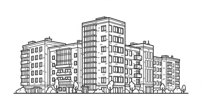 Modern Apartment Buildings Facade Sketch.