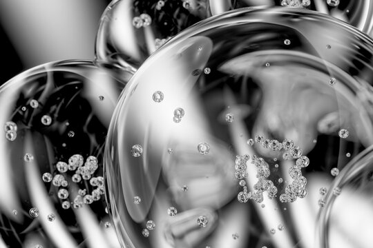 3D glass bubble macro with silver highlight and floating bead