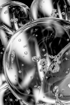 3D transparent sphere cluster with bright bubble and black depth