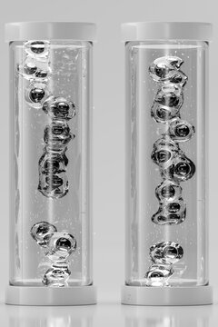 3D liquid bubble capsule with clear vessel and suspended form