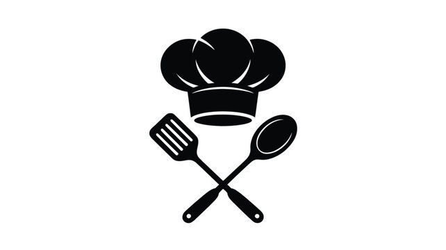Chef hat crossed with spatula and ladle as cooking and culinary logo design