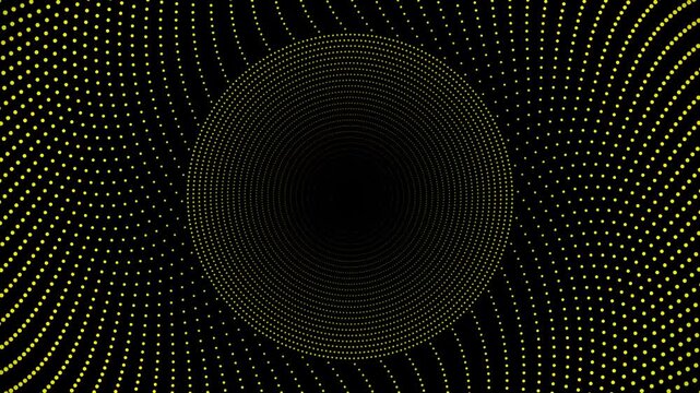 Abstract black background with yellow dots in a spiral pattern design