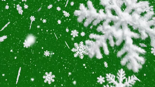 Snowflakes on green background for commercial backgrounds, digital design, and advertising